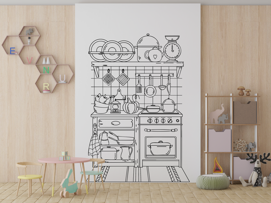Sticker mural coloriable "Dinette " – Repositionnable et sans colle