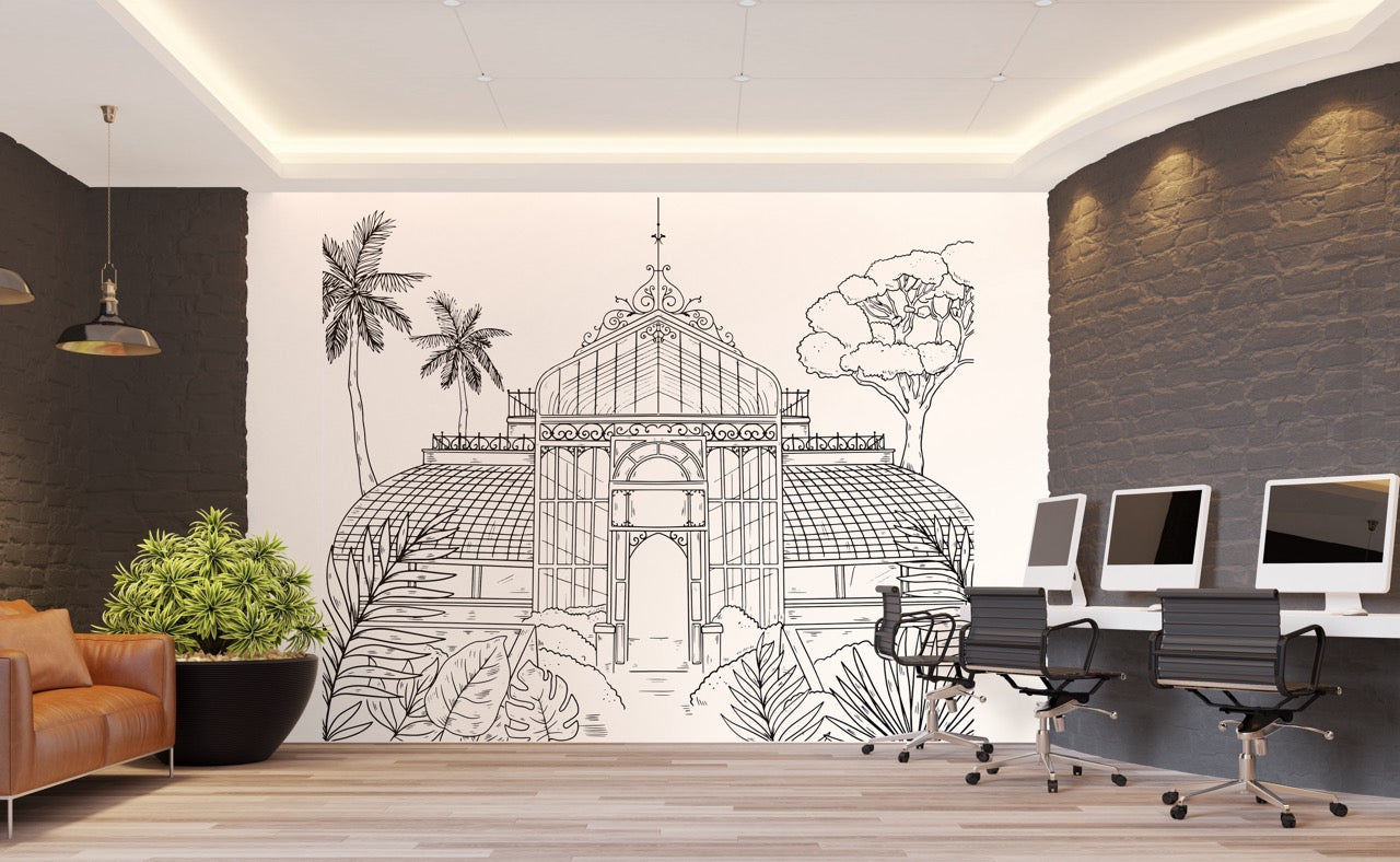 Papier Peint Panoramique à colorier - Serre Apaisante