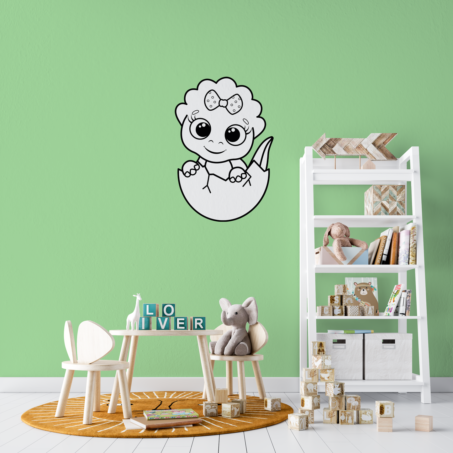 Sticker mural “DinoFlorette” – Repositionnable et sans colle