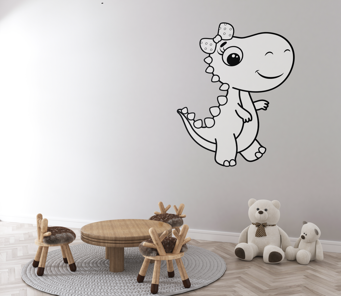 Sticker mural “Dottie la Dino” – Repositionnable et sans colle