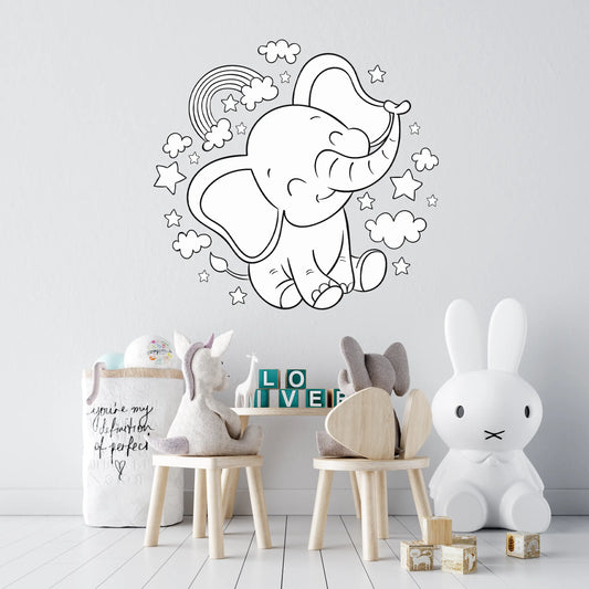 Sticker mural “Elephant Rêveur” – Repositionnable et sans colle