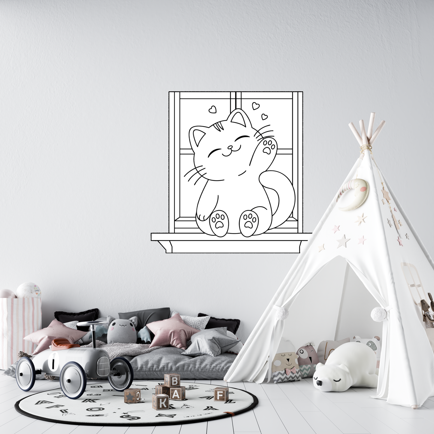 Sticker mural “Mimi à la fenêtre” – Repositionnable et sans colle