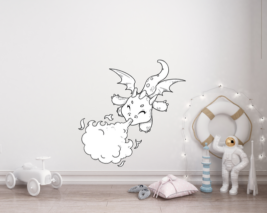 Sticker mural “Fumeton le Dragon” – Repositionnable et sans colle